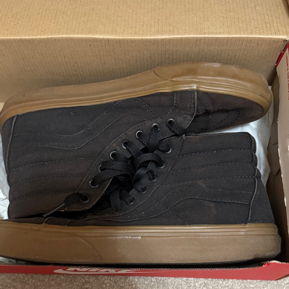 Vans Black High-Top Canvas Sneakers with Brown Gum Outsole